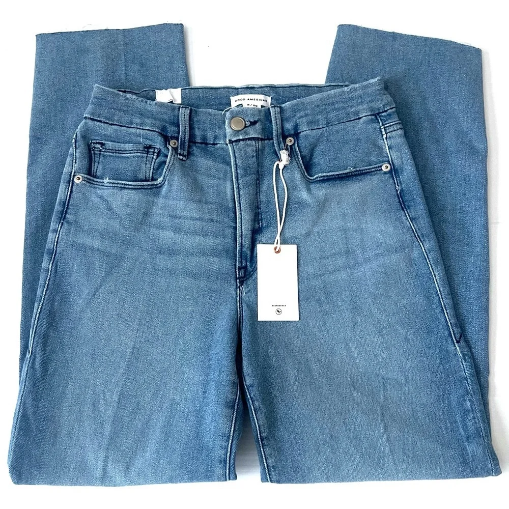 GOOD AMERICAN Good Legs Straight Cropped Jeans Size 8